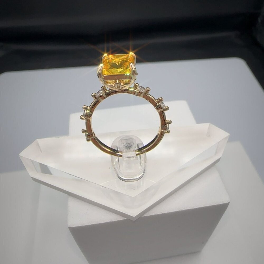 Yellow Radiant Cut CZ Ring Gold-Plated Brass Size 6 - Picture 8 of 14